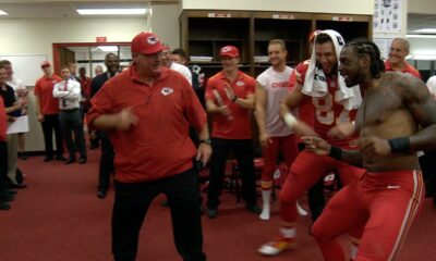 WATCH: Andy Reid and Travis kelce Danced to MICHEAL JACKSON Song in an Amazing way in the Chiefs Locker room with a Break Dance after Chiefs 25- 22 win against 49ers at the Super Bowl..