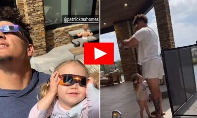 Watch Heroic moment Patrick Mahomes FELL down as he races into Super Dad Mode to cover daughter Sterling's eyes as she tries to look straight at the solar eclipse- "She finds the eclipse beautiful but "I have to Protect her from hurting herself"[VIDEO]