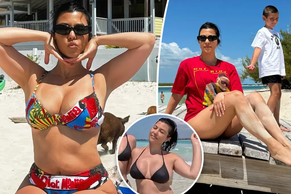 Kourtney, Kim and Khloe Kardashian flaunts her postpartum body in tiny bikini after slamming body shamer....Hypocrites
