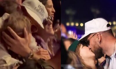 Coachella kiss; Travis Kelce can't get his hands off Taylor Swift....Watch fans clap and shout joyfully asking the lovers to kiss while Trav and Tay lock lips passionately leaving fans in frenzy...Kelce move is magical