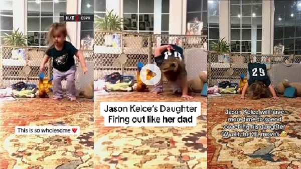 WATCH: Jason Kelce found a perfect replacement after his retirement from Philadelphia Eagles, Kelce Multi-Talented 4 year daughter Wyatt practicing her starts like dad ” got fans talking” She's Awesome