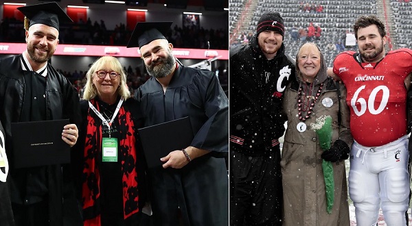 A surprise commencement we will never forget....and few years later we came back, Congratulations to Travis and Jason on (finally) picking up those diplomas! 🤣 At Live Podcast Show UC...Mama Kelce couldn't contain her joy to see her two lovely boys receive Diploma