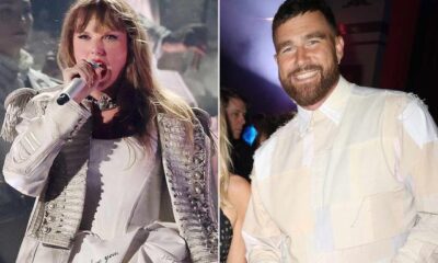 Travis ﻿Kelce Reacts to Taylor Swift ﻿Serenading Him With "So High School" During Paris Show