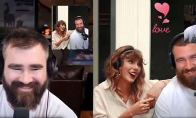 Travis and Jason Kelce new heights podcast episode hosts Taylor swift….Trav talk about engagement while Taylor grin from ear to ear