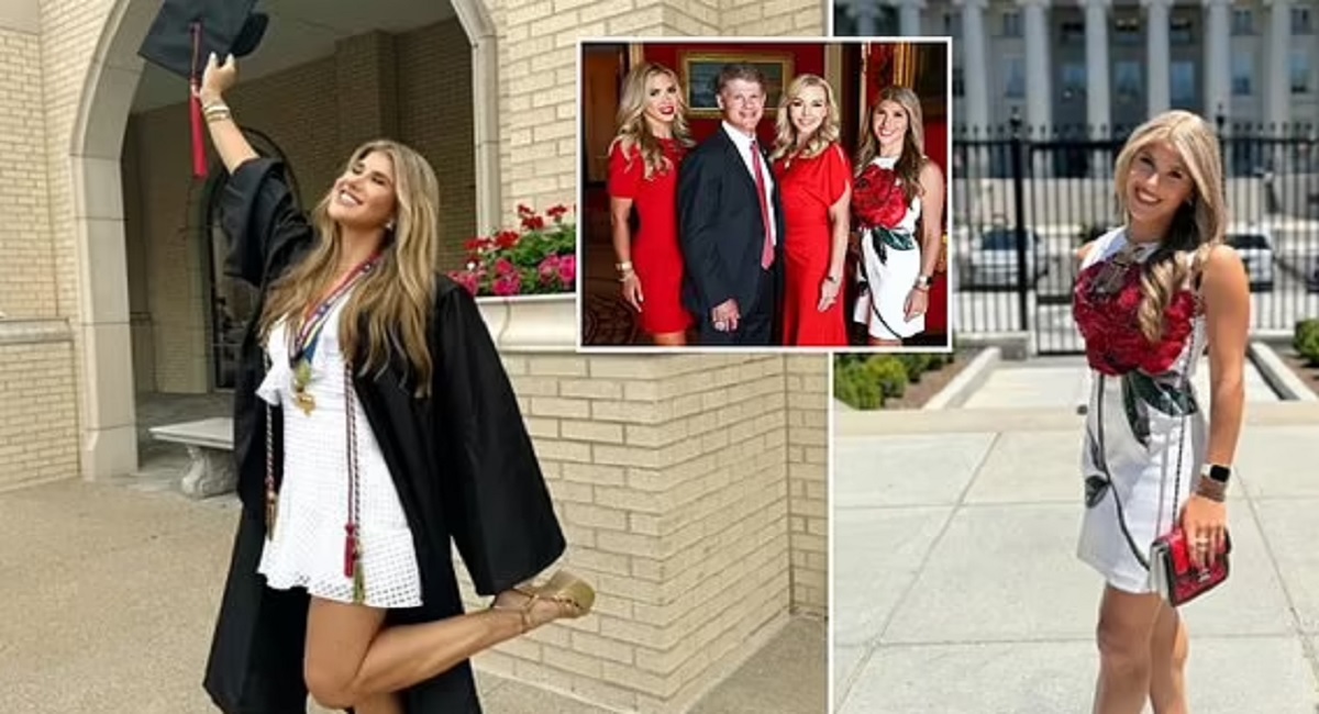 Kansas City Chiefs heiress Ava Hunt, 18, wows in a white mini dress as she graduates from high school - before jetting off to D.C. to join Super Bowl winners at the White House alongside billionaire dad Clark
