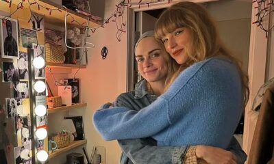 Taylor Swift makes a secret dash to London to watch her close friend Cara Delevingne perform in cabaret ahead of the UK Eras tour date