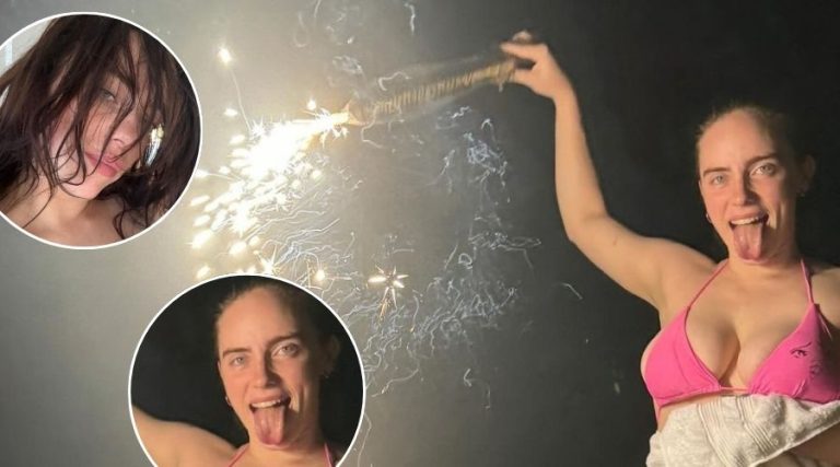 BREAKING NEWS! Weird singer acts weird for the camera! – Billie Eilish puts on a very BUSTY display in a RARE bikini snap and faces Serious BACKLASH as she lights off fireworks during a celebration: “Why do people take pictures with their tongue stuck out??? Why? It’s disgusting….”