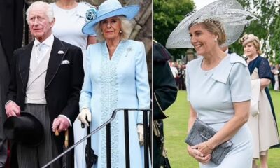 Queen Camilla and Sophie, Duchess of Edinburgh sport matching powder blue ensembles as they join King Charles and Prince Edward for Sovereign's Garden Party at Palace of Holyroodhouse