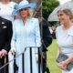 Queen Camilla and Sophie, Duchess of Edinburgh sport matching powder blue ensembles as they join King Charles and Prince Edward for Sovereign's Garden Party at Palace of Holyroodhouse