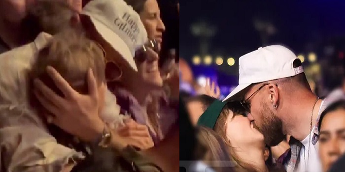 Coachella Kiss; Travis Kelce can’t get his hands off Taylor Swift….Watch fans clap and shout joyfully asking the lovers to kiss while Trav and Tay lock lips passionately leaving fans in frenzy…Kelce move is magical